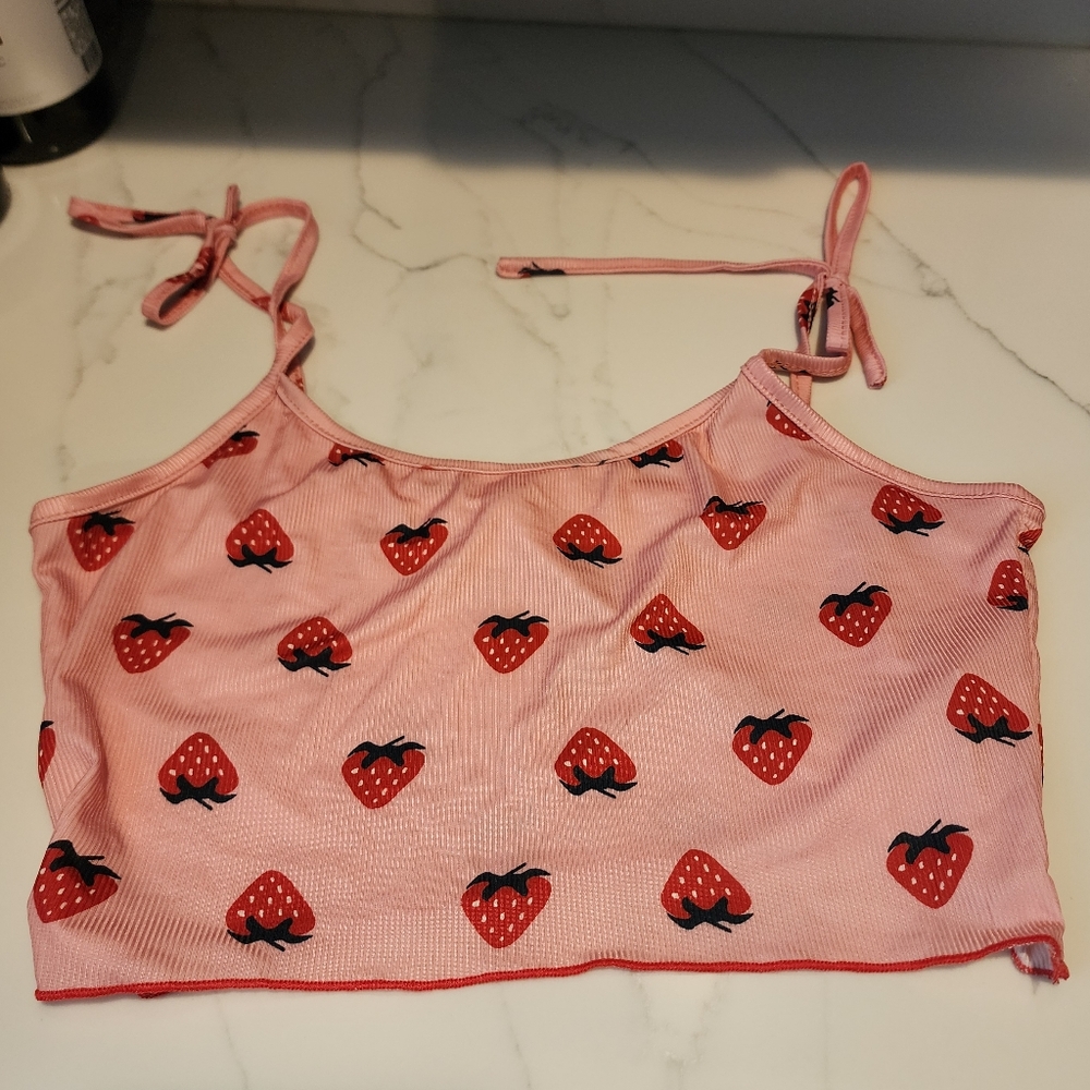 Pink Strawberry Print Crop Top & Shorts